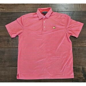 Masters Collection Mens Orange White Striped Golf Polo Shirt Size Medium Logo